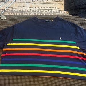 Big & Tall Polo Ralph Lauren Tshirt 3xlt Cotton Navy with colorful stripes.
